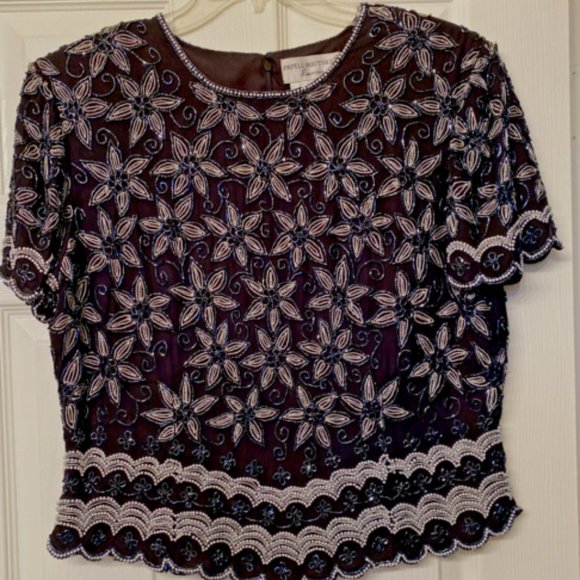 Papell Boutique Tops - Papell Boutique Evening Beaded Silk Top - Size L Cruise, Formal, Wedding